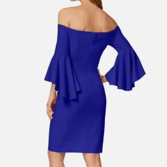 Calvin Klein Off Shoulder Ruffle Sleeve Sheath Dress 12 - Picture 3 of 12